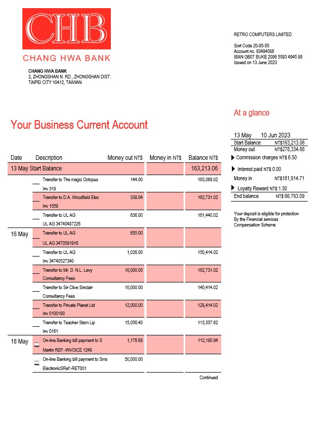 Modèle Word et PDF de déclaration commerciale de la Chang Hwa Bank